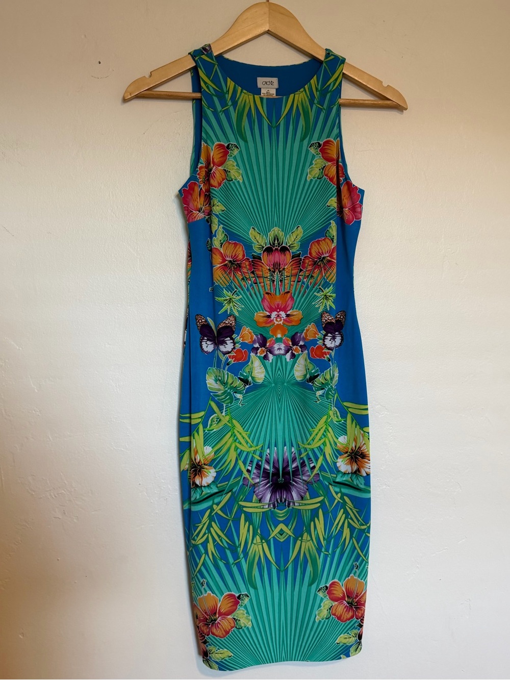 Vintage Caché Tropical Floral Midi Dress in Teal and Green